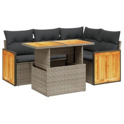 Salon de jardin 5 pcs avec coussins gris résine tressée 