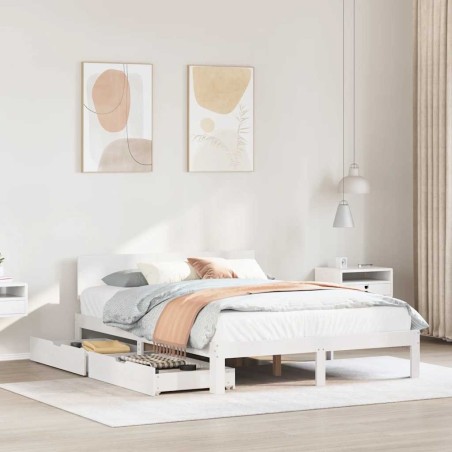 Cadre de lit avec tiroirs sans matelas blanc 120x190 cm 