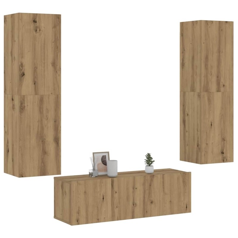 Meubles TV muraux 3 pcs chêne artisanal bois d'ingénierie 