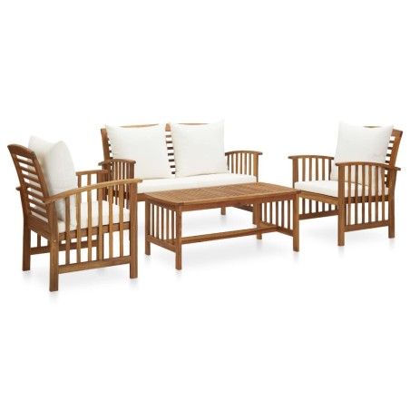 Salon de jardin 4 pcs avec coussins Bois d'acacia solide 