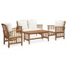 Salon de jardin 4 pcs avec coussins Bois d'acacia solide 