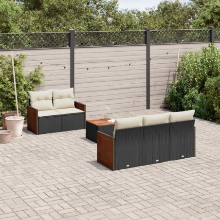 Salon de jardin 6 pcs avec coussins noir résine tressée 