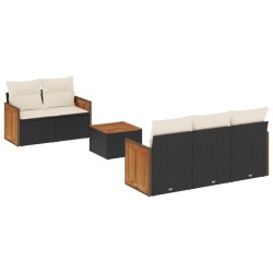 Salon de jardin 6 pcs avec coussins noir résine tressée 