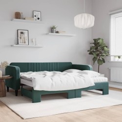 Lit de jour avec gigogne et matelas vert foncé 90x200cm velours 
