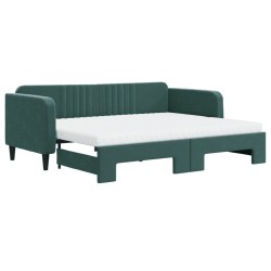 Lit de jour avec gigogne et matelas vert foncé 90x200cm velours 
