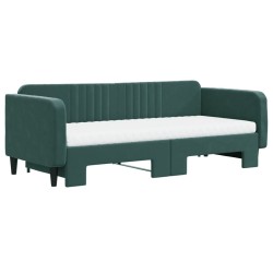 Lit de jour avec gigogne et matelas vert foncé 90x200cm velours 