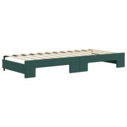 Lit de jour avec gigogne et matelas vert foncé 90x200cm velours 