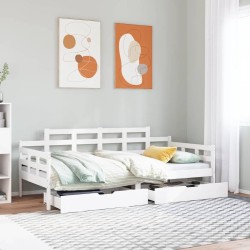 Lit de jour et tiroirs sans matelas blanc 90x200 cm bois massif 