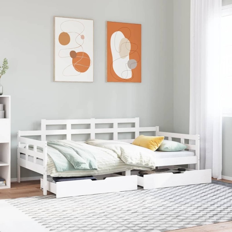 Lit de jour et tiroirs sans matelas blanc 90x200 cm bois massif 
