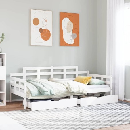 Lit de jour et tiroirs sans matelas blanc 90x200 cm bois massif 