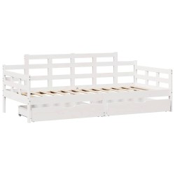 Lit de jour et tiroirs sans matelas blanc 90x200 cm bois massif 