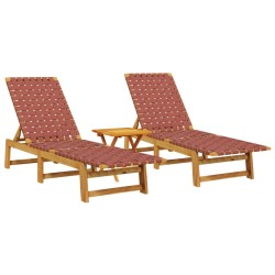 Chaises longues lot de 2 avec table rouge bois massif d'acacia 