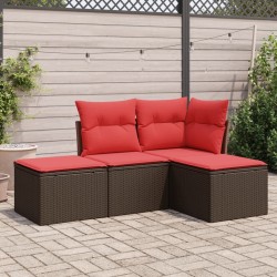 Salon de jardin 4 pcs avec coussins marron résine tressée 