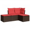 Salon de jardin 4 pcs avec coussins marron résine tressée 