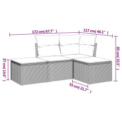 Salon de jardin 4 pcs avec coussins marron résine tressée 