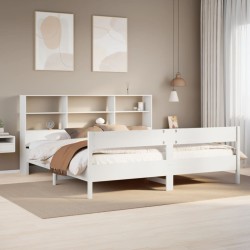 Lit bibliothèque sans matelas blanc 200x200 cm bois pin massif 