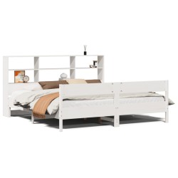 Lit bibliothèque sans matelas blanc 200x200 cm bois pin massif 