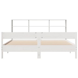 Lit bibliothèque sans matelas blanc 200x200 cm bois pin massif 