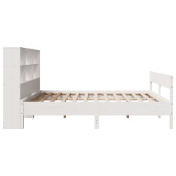 Lit bibliothèque sans matelas blanc 200x200 cm bois pin massif 