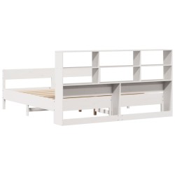 Lit bibliothèque sans matelas blanc 200x200 cm bois pin massif 