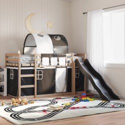 Lit superposé sans matelas avec toboggan blanc noir 90x200 cm 