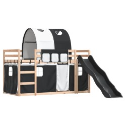 Lit superposé sans matelas avec toboggan blanc noir 90x200 cm 