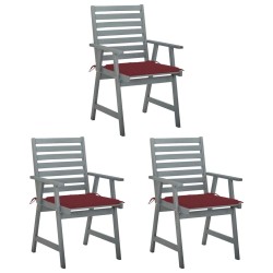 Chaises à manger d'extérieur lot de 3 et coussins Acacia massif 