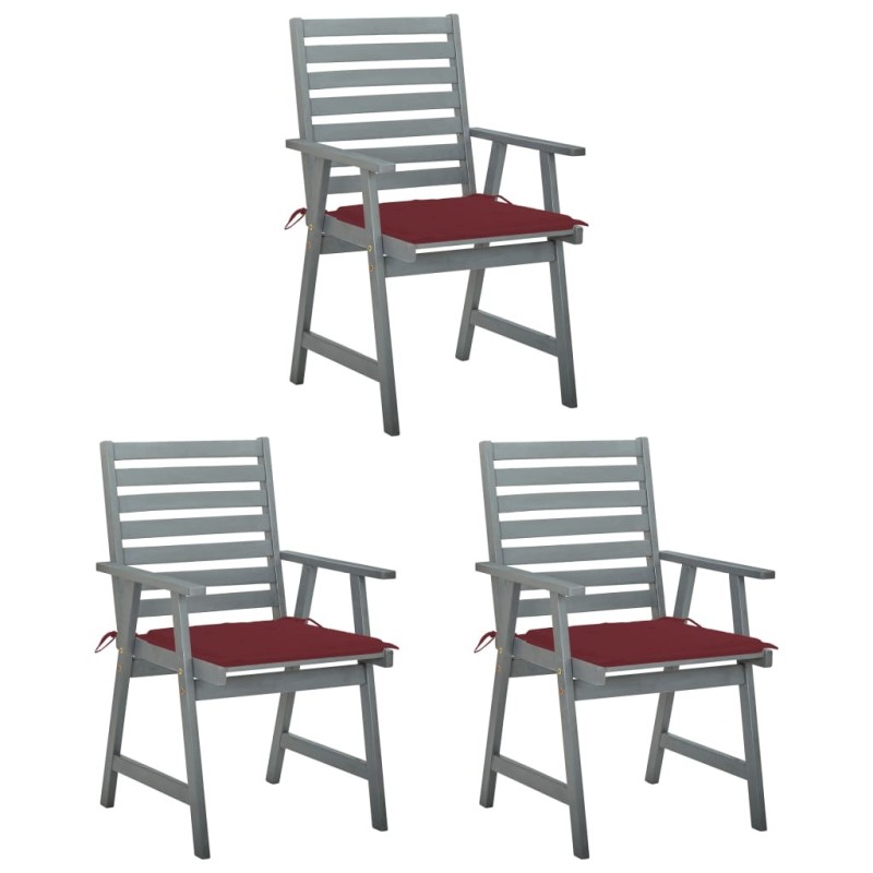 Chaises à manger d'extérieur lot de 3 et coussins Acacia massif 