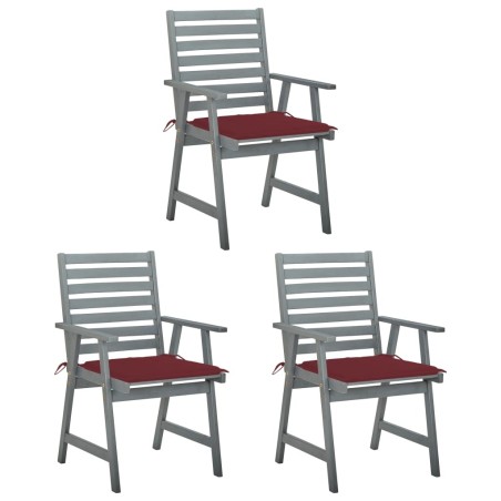 Chaises à manger d'extérieur lot de 3 et coussins Acacia massif 