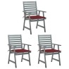Chaises à manger d'extérieur lot de 3 et coussins Acacia massif 