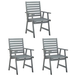 Chaises à manger d'extérieur lot de 3 et coussins Acacia massif 