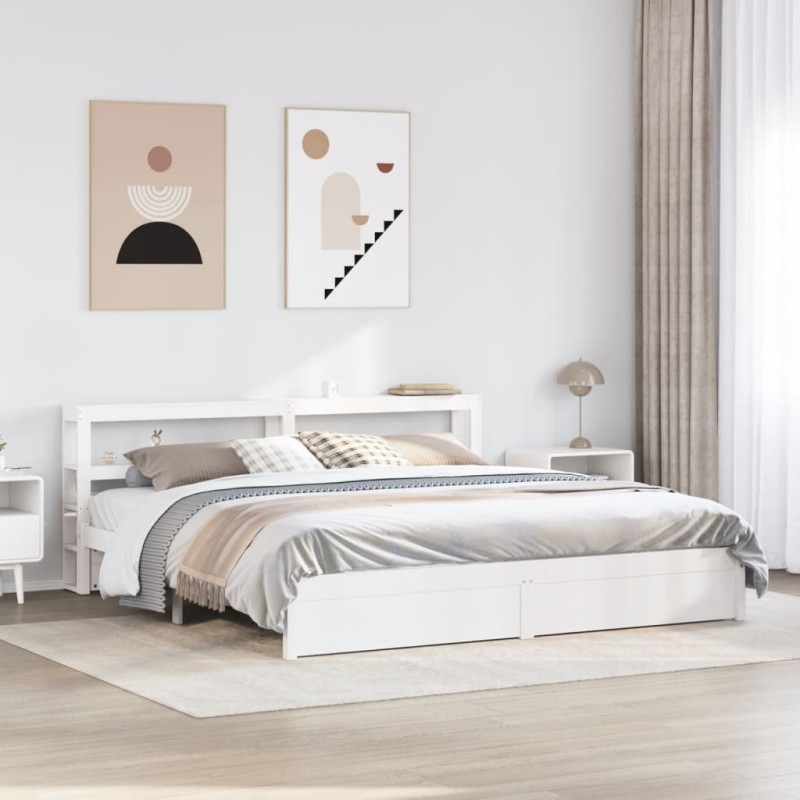 Cadre de lit avec tête de lit sans matelas blanc 200x200 cm 