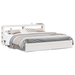 Cadre de lit avec tête de lit sans matelas blanc 200x200 cm 