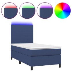 Sommier à lattes de lit et matelas et LED Bleu 100x200 cm Tissu 