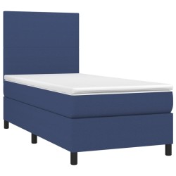 Sommier à lattes de lit et matelas et LED Bleu 100x200 cm Tissu 