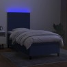 Sommier à lattes de lit et matelas et LED Bleu 100x200 cm Tissu 