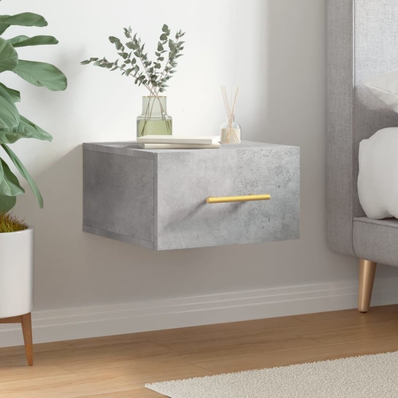 Table de chevet murale gris béton 35x35x20 cm 