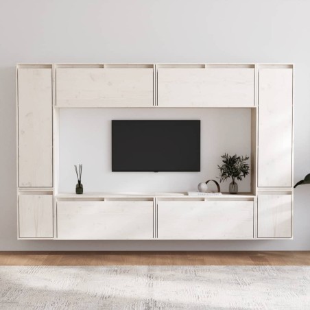 Meubles TV 8 pcs Blanc Bois massif de pin 