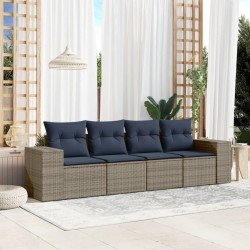 Salon de jardin 4 pcs avec coussins gris résine tressée 