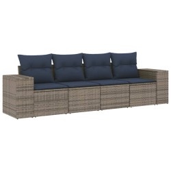 Salon de jardin 4 pcs avec coussins gris résine tressée 