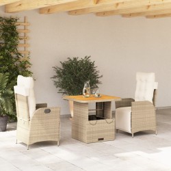 Ensemble à manger de jardin et coussins 3 pcs Beige poly rotin 