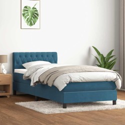 Sommier à lattes de lit et matelas bleu foncé 80x220 cm velours 
