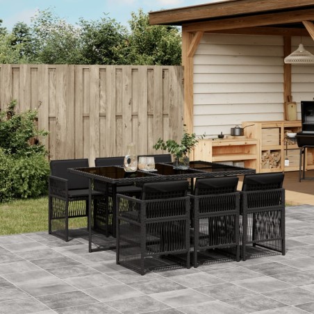 Ensemble à manger de jardin coussins 7pcs Noir Résine tressée 
