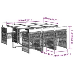 Ensemble à manger de jardin coussins 7pcs Noir Résine tressée 