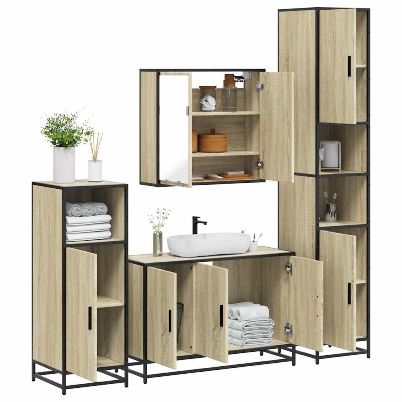 Ensemble de meubles de salle de bain 4 pcs chêne sonoma 