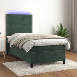 Sommier à lattes de lit matelas et LED Vert foncé 100x200 cm 