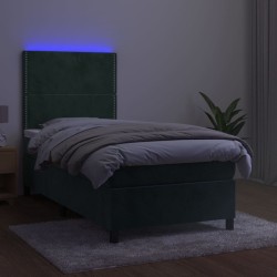 Sommier à lattes de lit matelas et LED Vert foncé 100x200 cm 