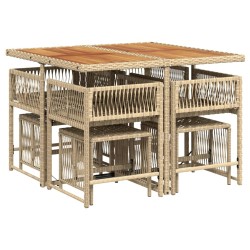 Ensemble à manger de jardin et coussins 9 pcs beige Poly rotin 