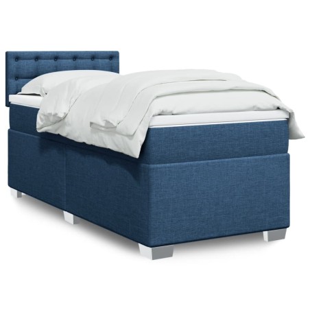 Sommier à lattes de lit avec matelas Bleu 90x190 cm Tissu 