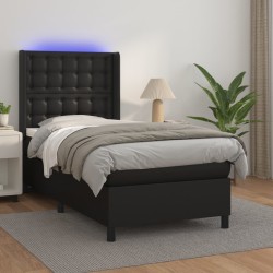Sommier à lattes de lit matelas LED Noir 90x190 cm Similicuir 